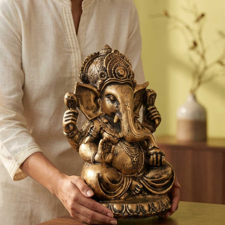 Handcrafted Brass Finish Ganesha Idol