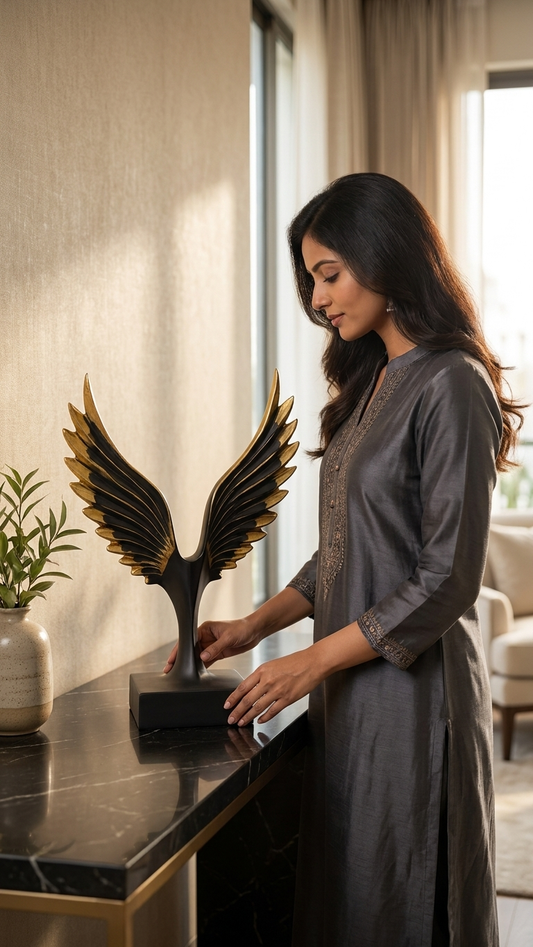Black gold angel wings sculpture home decor India – Modern Abstract Tabletop Showpiece for Home & Office Decor India