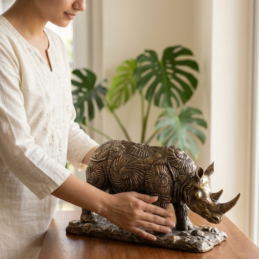 handcrafted rhinoceros sculpture