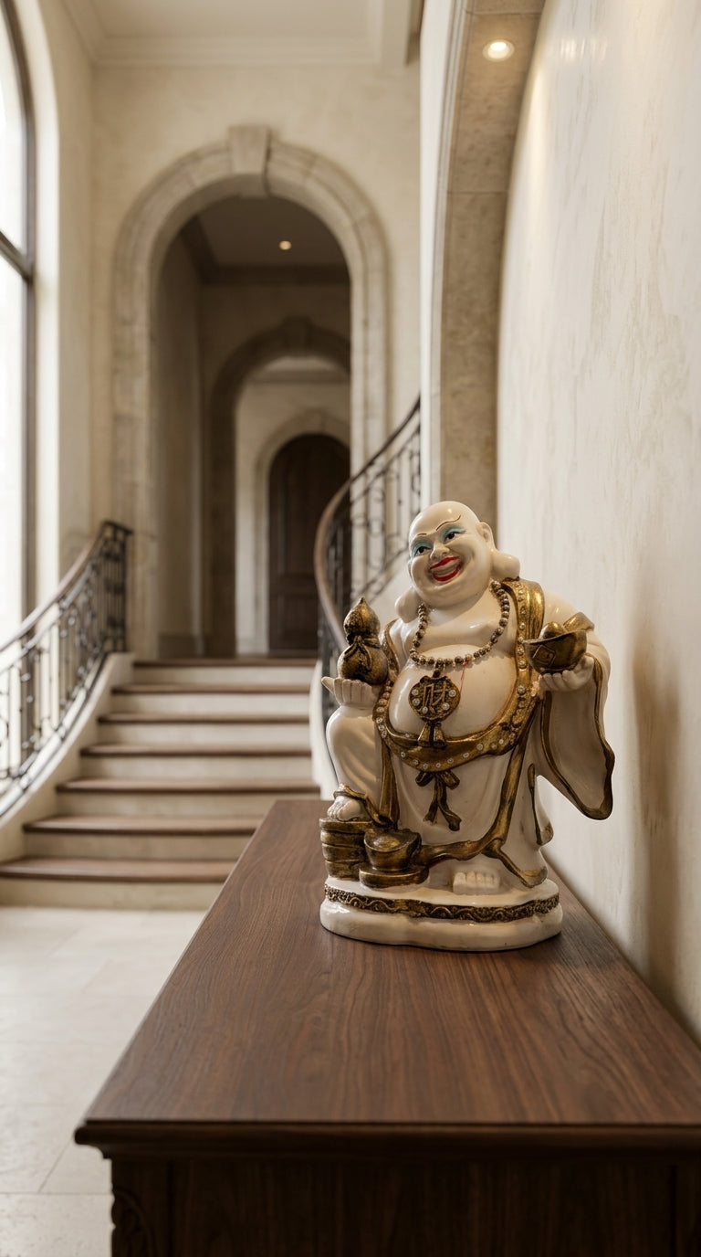 Handcrafted White Laughing Buddha Statue