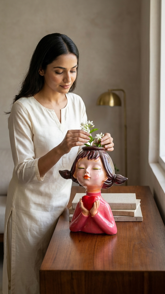 Handcrafted girl face planter
