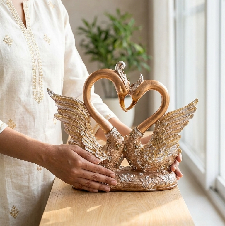 Handcrafted Golden Swan Couple