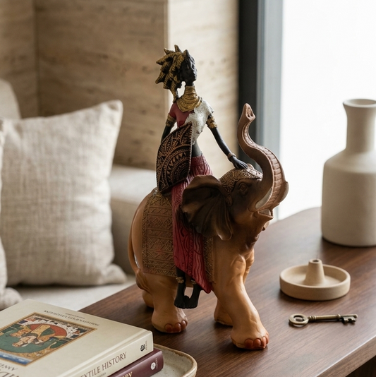 Royal African Lady on Elephant Showpiece