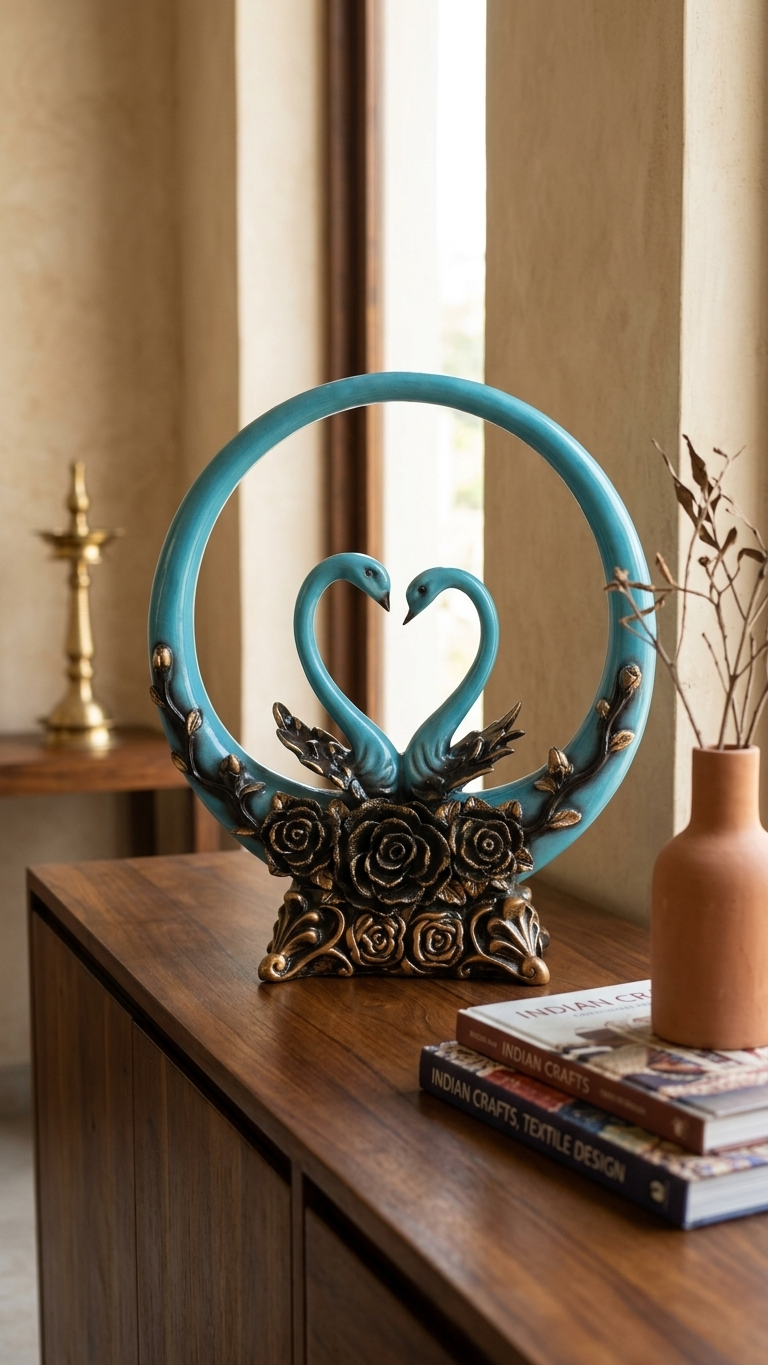 Elegant Swan Couple Showpiece with Floral Ring | Vastu Decor for Love, Harmony & Positive Energy