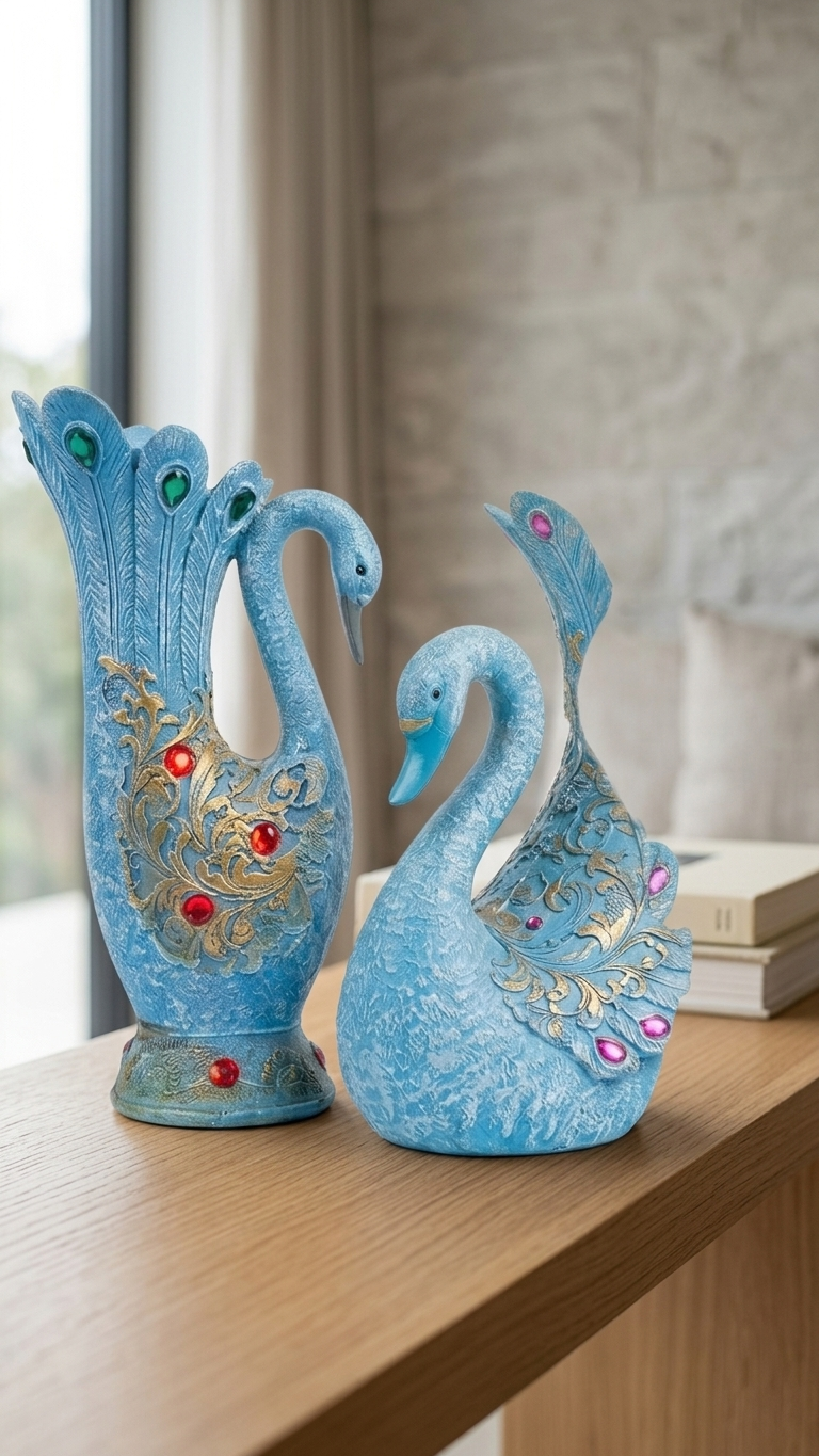 Handcrafted Blue Swan Showpiece Set – Premium Decorative Swan Sculpture for Home Decor & Gifting