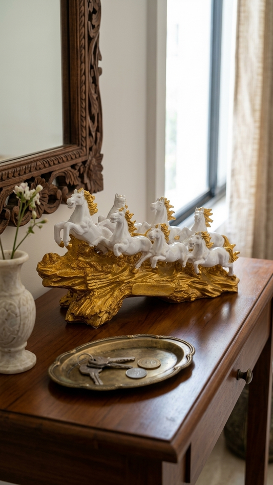 Handcrafted Seven Running Horses Showpiece Galloping Horses Sculpture