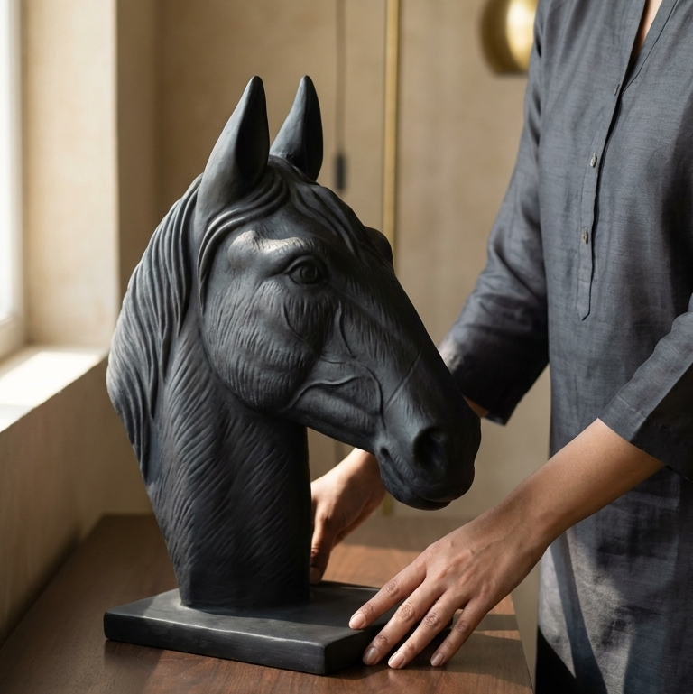 Royal Black Horse Head Showpiece