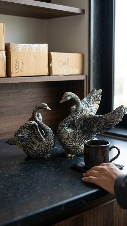 handcrafted swan pair showpiece