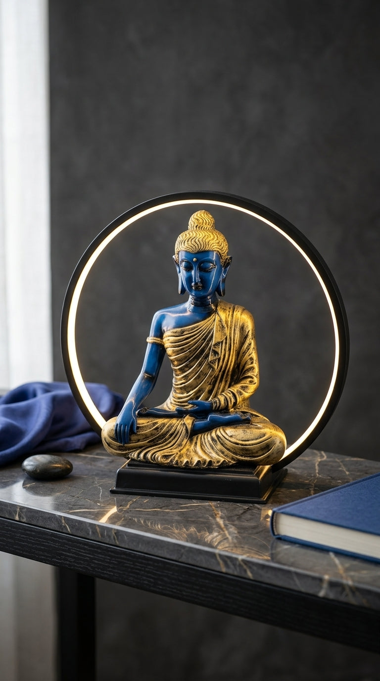 Handcrafted LED Blue Buddha Statue