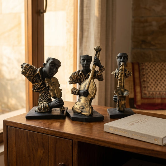 Handcrafted Musician Sculpture Set – Premium Musical Trio Showpiece for Home Decor