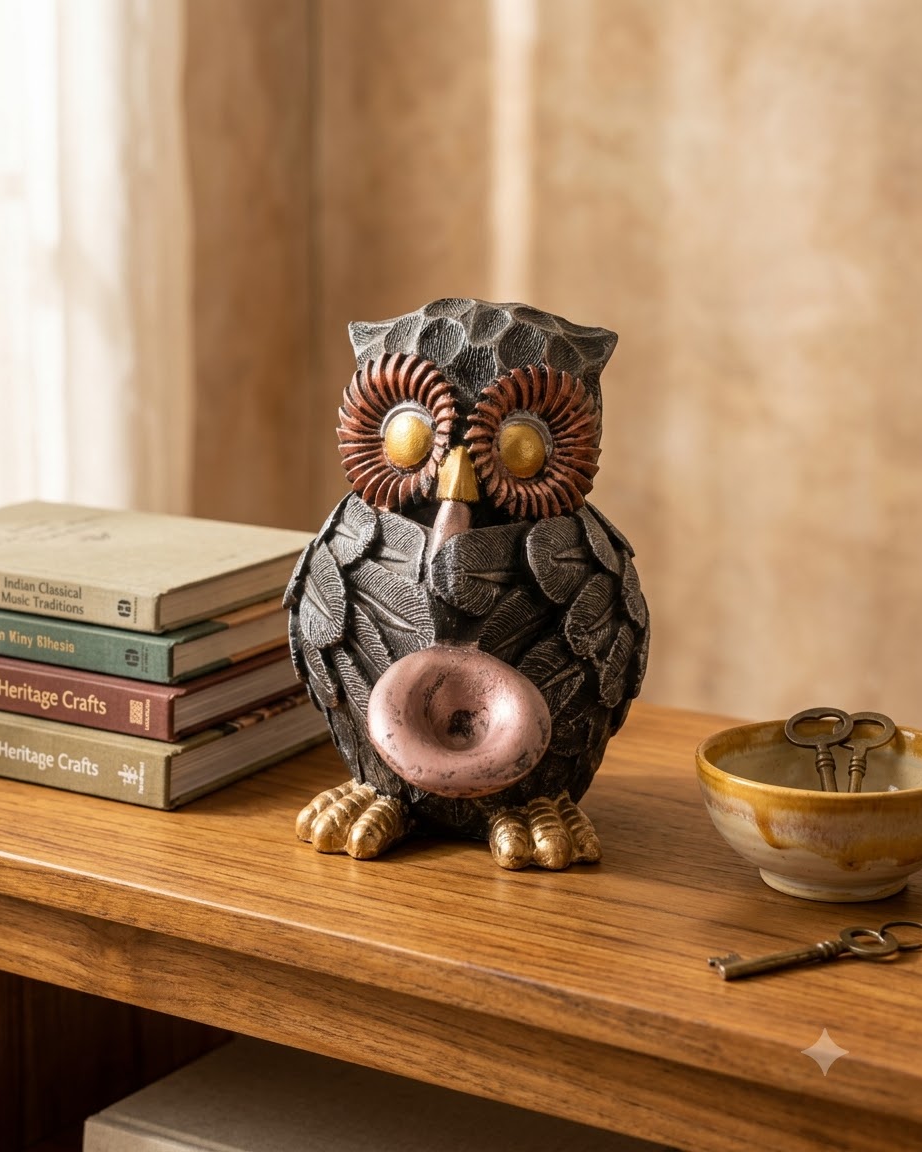 Black Gold Musical Owl Showpiece for Home Decor