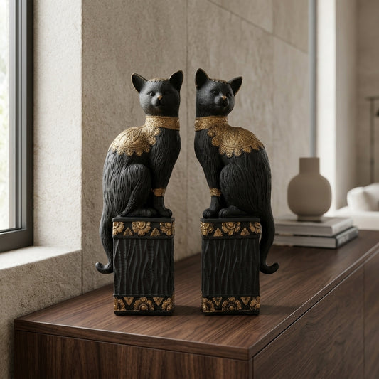 Handcrafted Black Cat Showpiece (Set of 2) –Decorative Resin Sculpture
