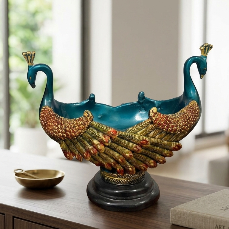 Teal Blue Handcrafted Peacock Decorative Bowl