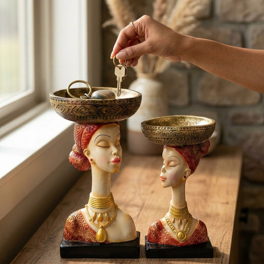 Handcrafted Lady Face Bowl 2 Pieces Showpiece – Sculpture for Home