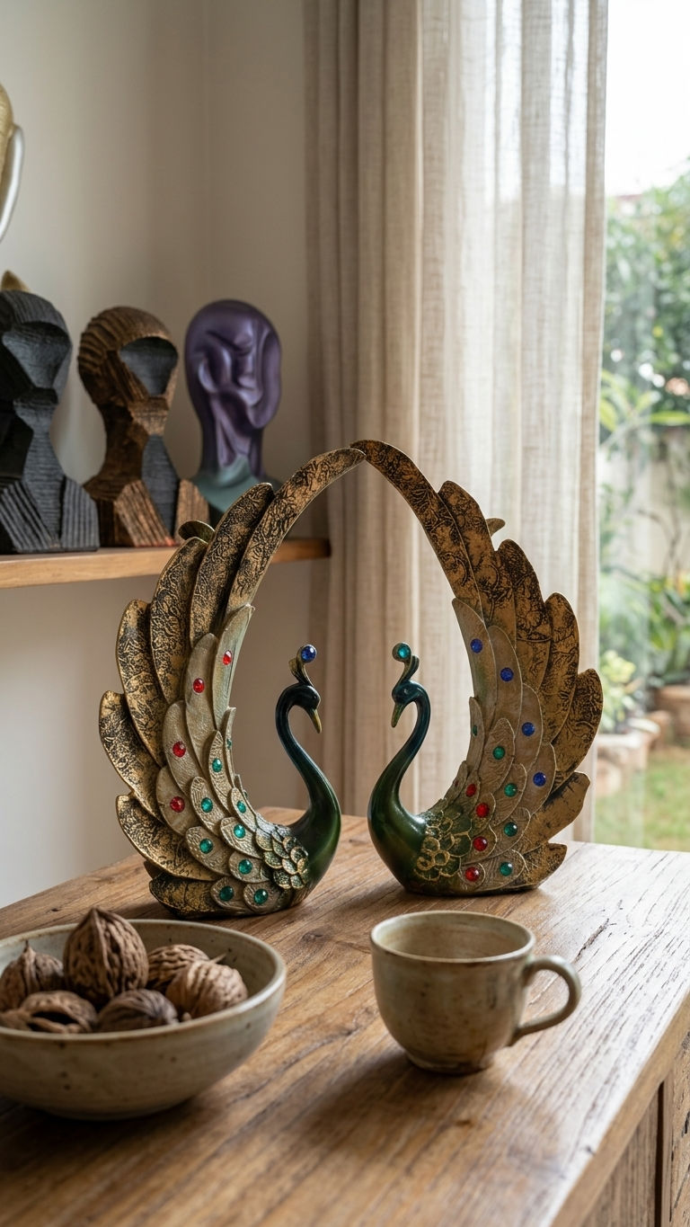 Royal Peacock Pair Showpiece