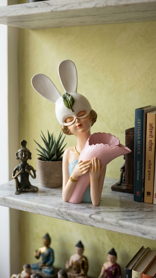 Luxury Bunny Girl Flower Vase Showpiece | Premium Modern Home Decor for Living Room