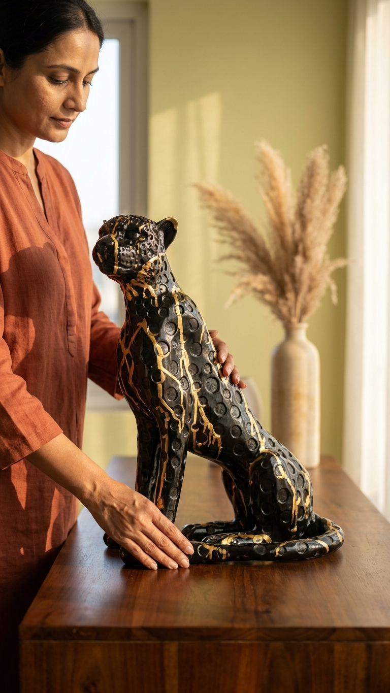 Royal Black Panther Showpiece – Luxury Animal Figurine for Living Room & Modern Home Decor