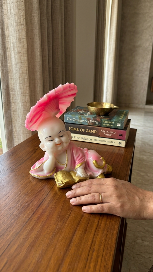 handcrafted monk reading showpiece