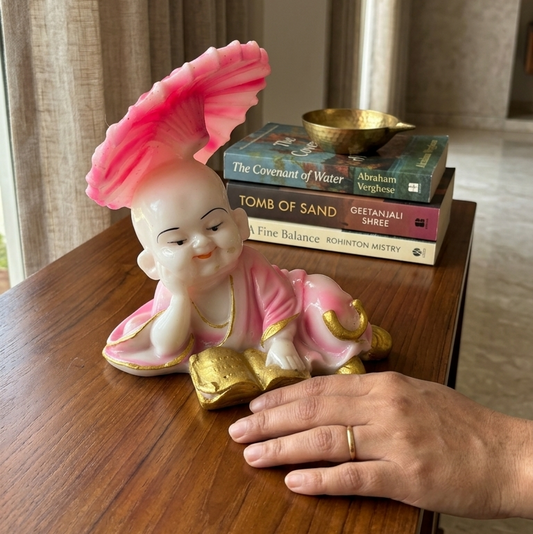 handcrafted monk reading showpiece