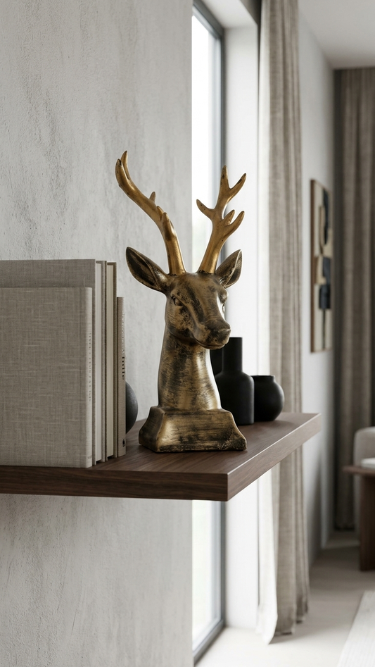 Handcrafted Golden Deer Head Showpiece – Premium Resin Animal Sculpture for Luxury Home Decor