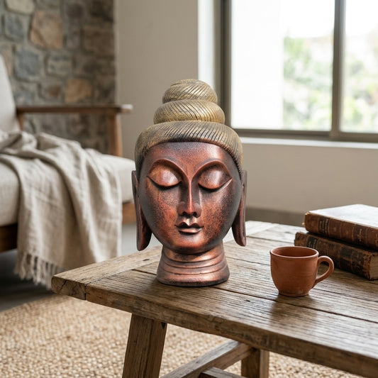 Handcrafted Buddha Head Sculpture – Premium Meditative Decor Showpiece