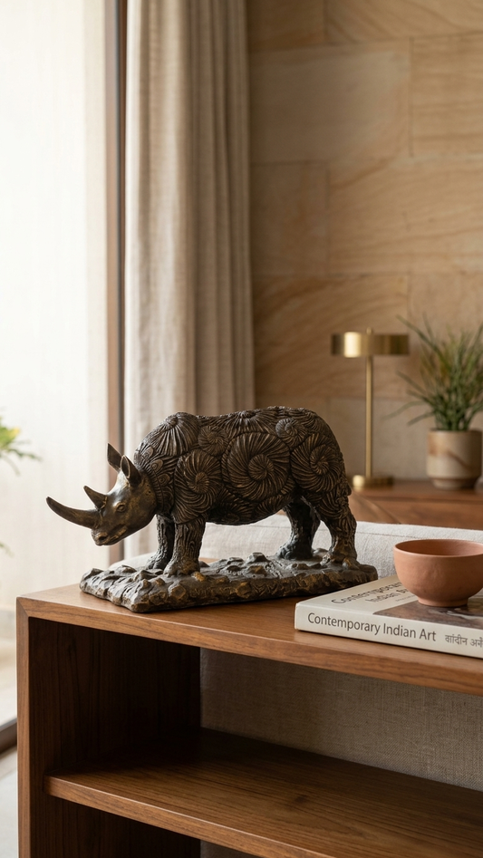 handcrafted rhinoceros sculpture