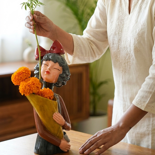 Handcrafted Lady Holding Bouquet