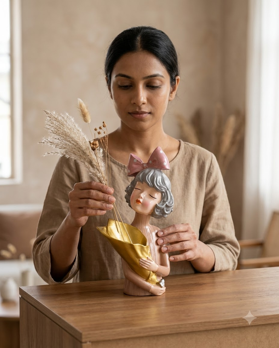 Girl Flower Vase Showpiece