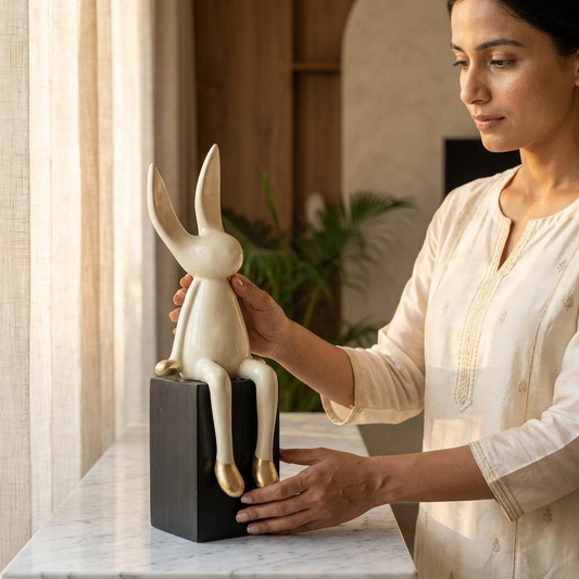Handcrafted White Sitting Rabbit