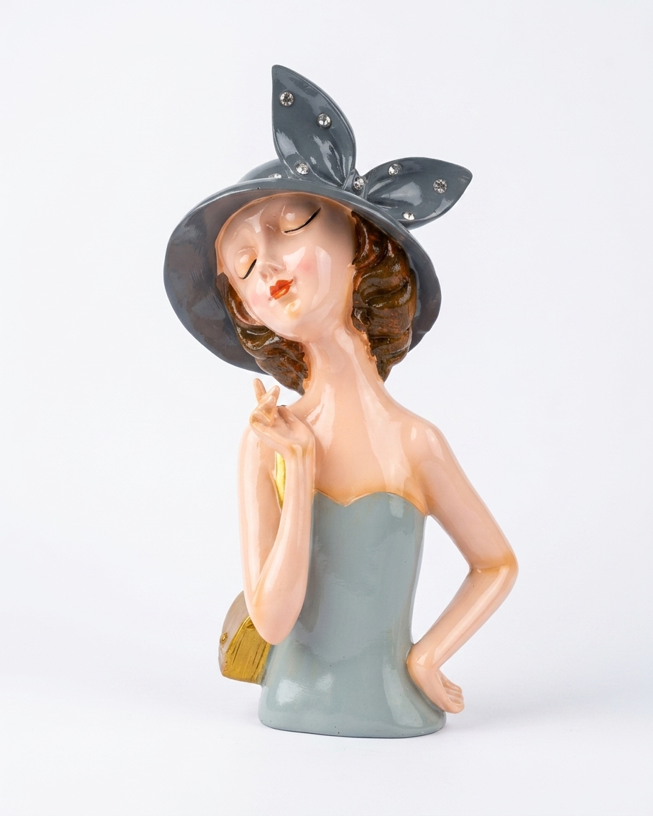 Handcrafted Elegant Lady Bust Showpiece with Crystal Hat Accent – Premium Modern Home Decor