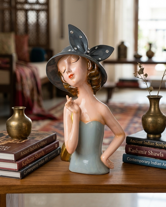Handcrafted Elegant Lady Bust Showpiece with Crystal Hat Accent – Premium Modern Home Decor