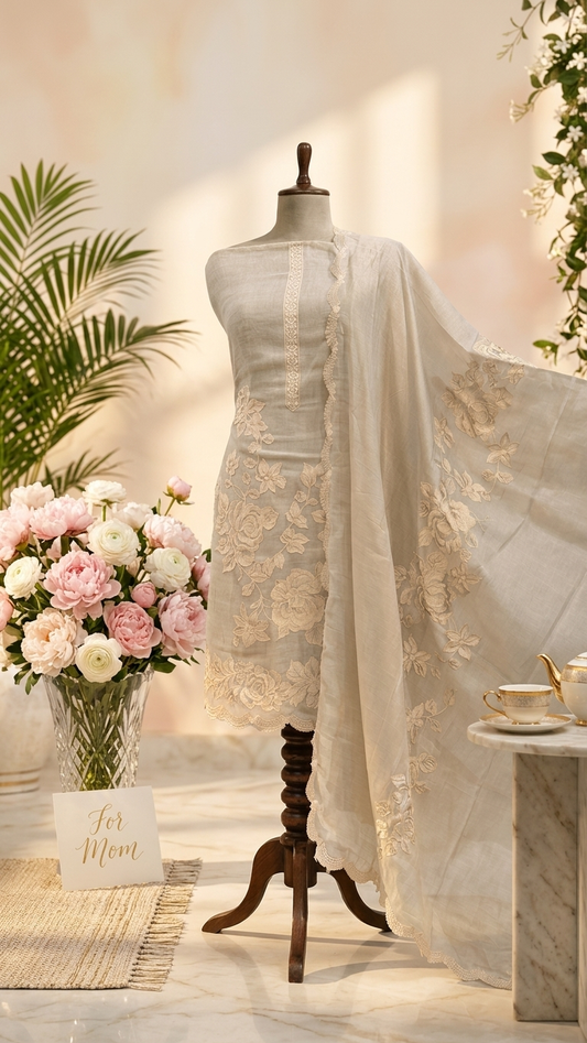 Beige Embroidered Designer Suit Set with Dupatta – Luxury Ethnic Wear