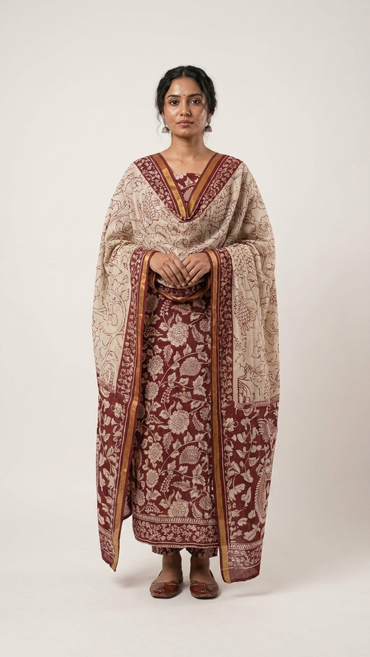 Maroon Gold Embroidered Suit Set with Dupatta – Wedding Ethnic Wear