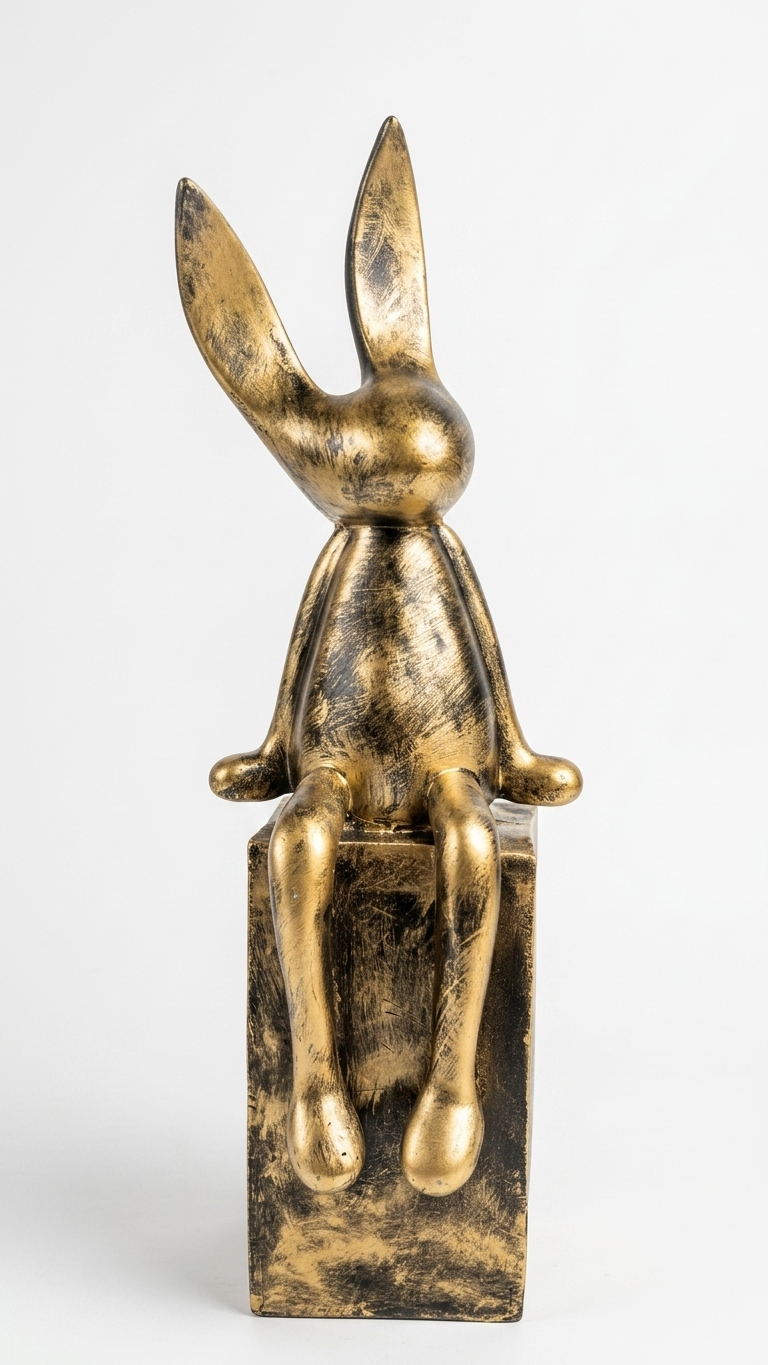 Handcrafted Gold Abstract Rabbit Sculpture Showpiece – Modern Sitting Bunny Decor | Made in India