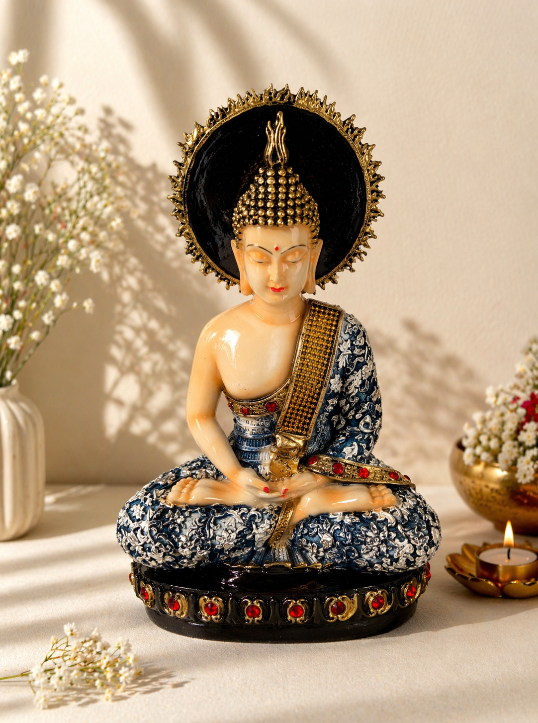 meditating Buddha idol set for home decor India peaceful statue set