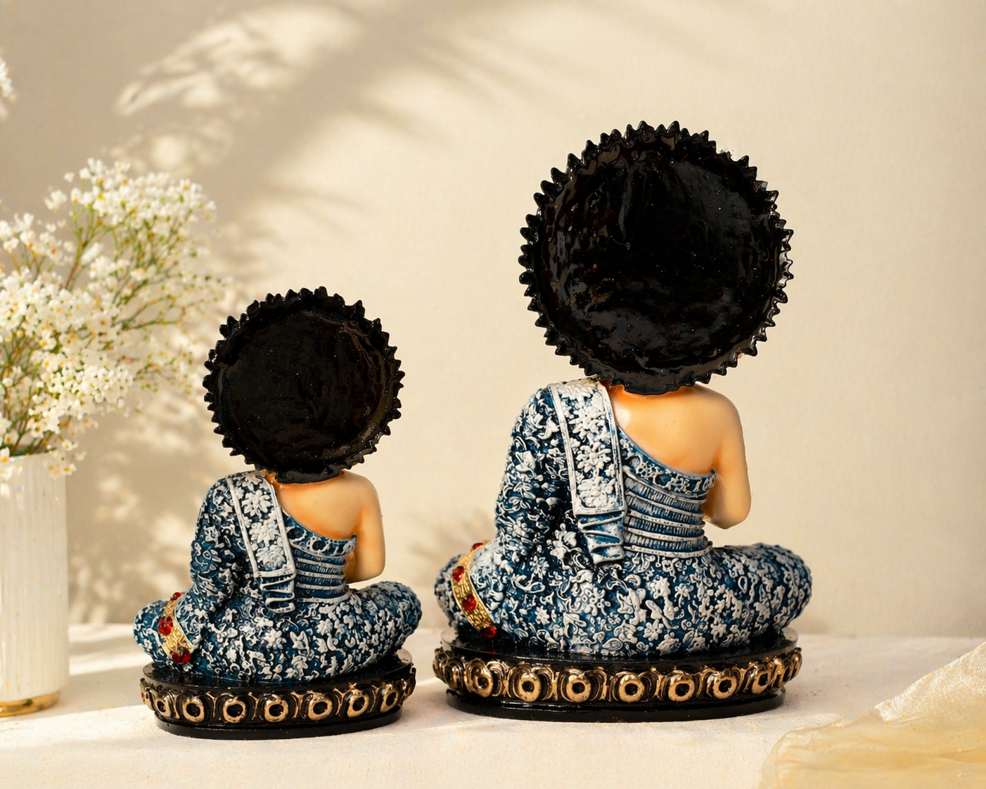meditating Buddha idol set India home temple decor