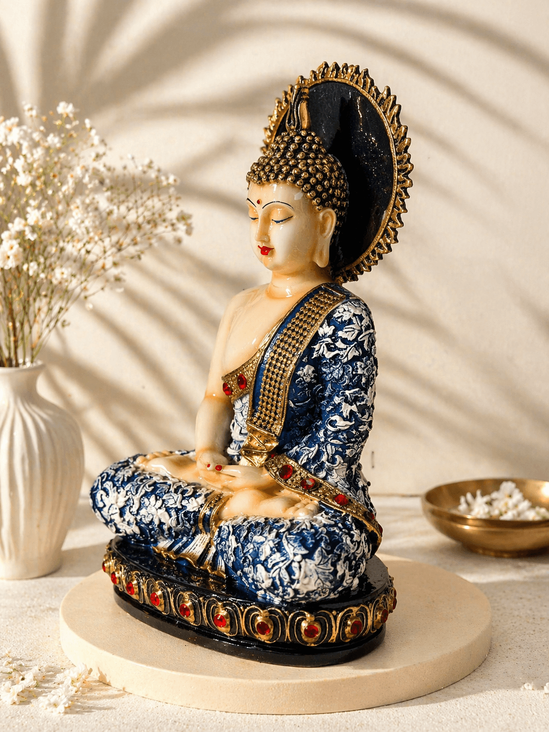 spiritual meditating Buddha idol set India living room decor statue
