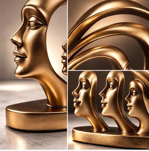Luxury Abstract Human Face Statue in Gold Finish – Contemporary Home Décor