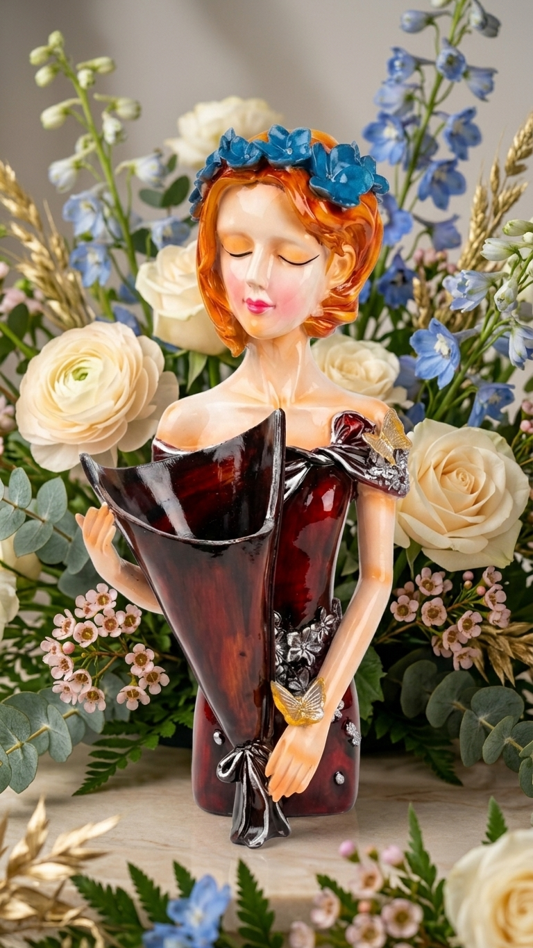 Handcrafted Butterfly Lady Planter Showpiece – Artistic Floral Décor