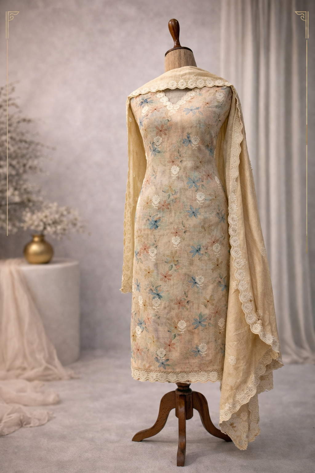 lightweight pastel floral embroidered suit set India