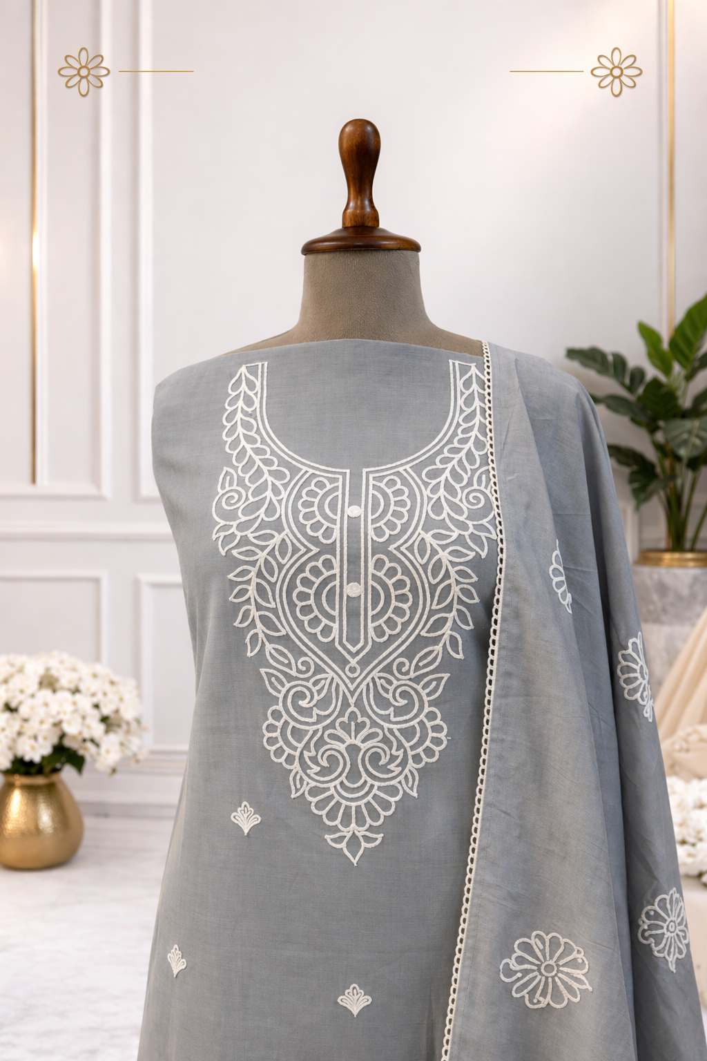 grey embroidered designer suit set designer wear India