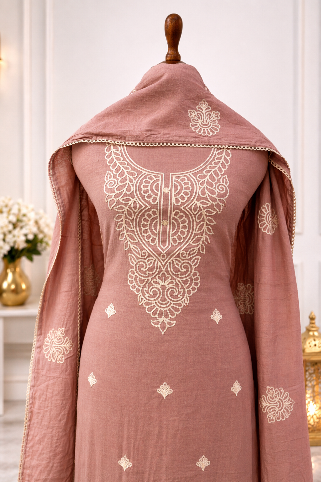 dusty rose embroidered suit set India embroidered kurta designer wear