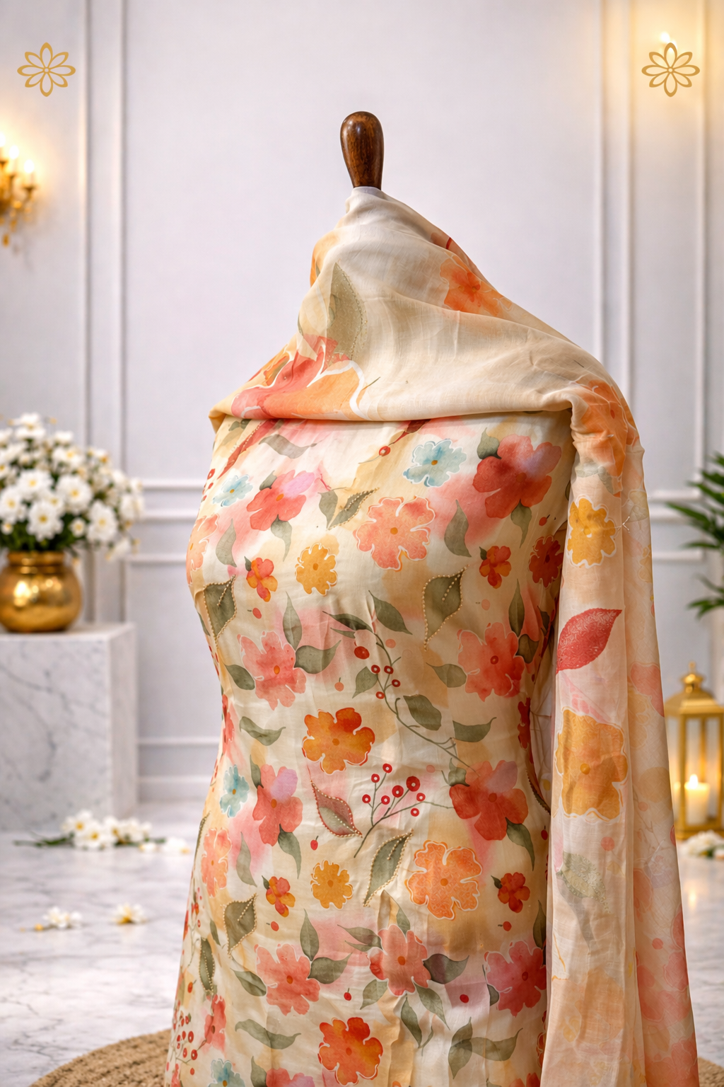 peach floral designer suit set India designer suit set with dupatta