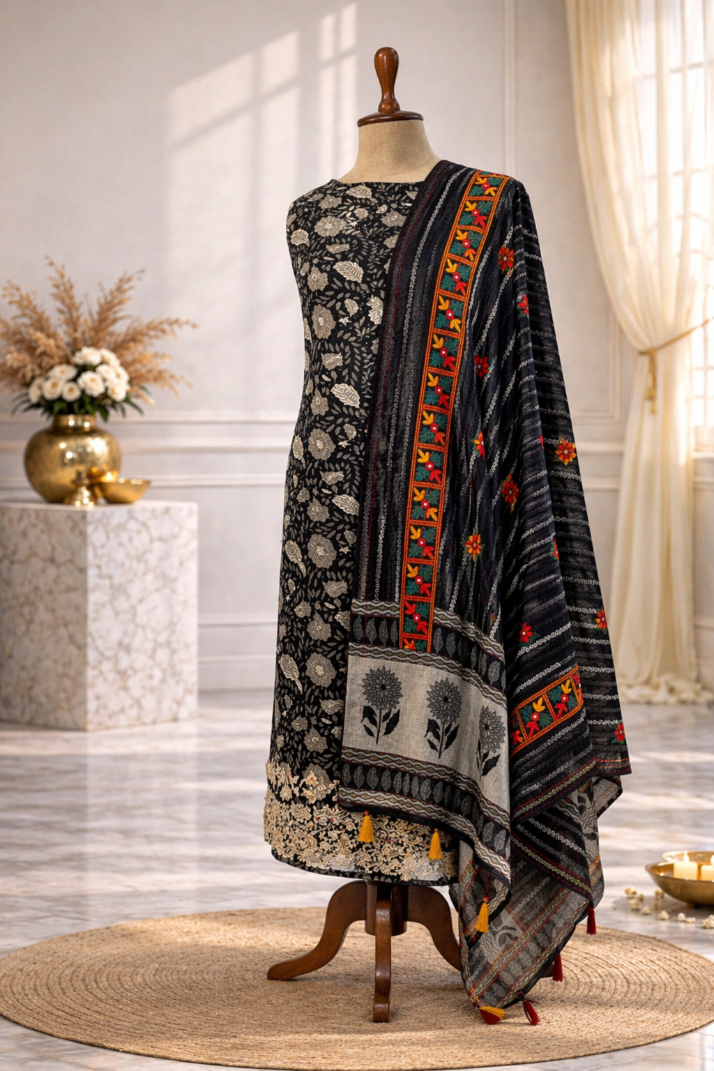 designer festive India with dupatta black floral designer suit set