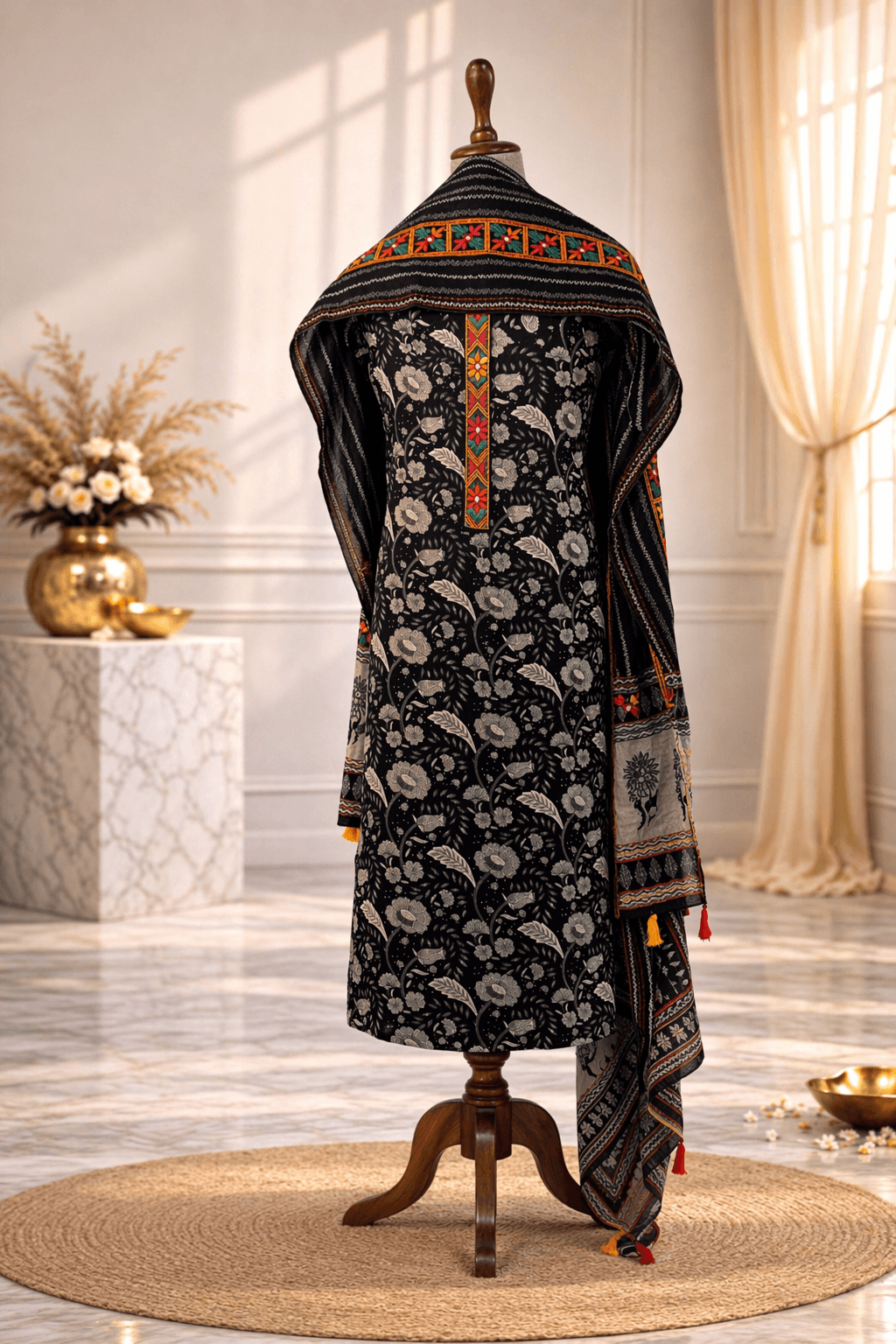 black floral designer suit set India floral ethnic wear women