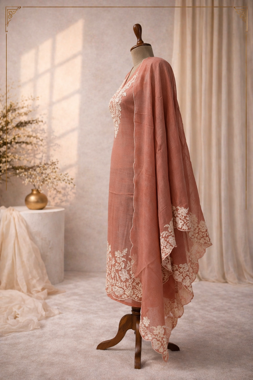 minimal designer suit set India rust embroidered designer suit set