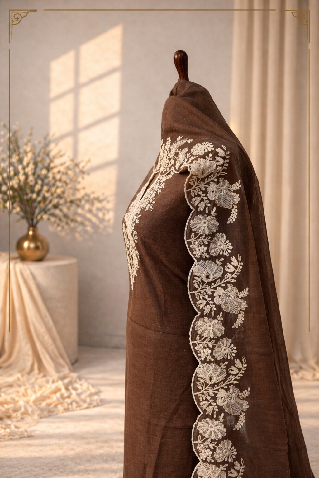 luxury ethnic wear India brown embroidered designer suit set