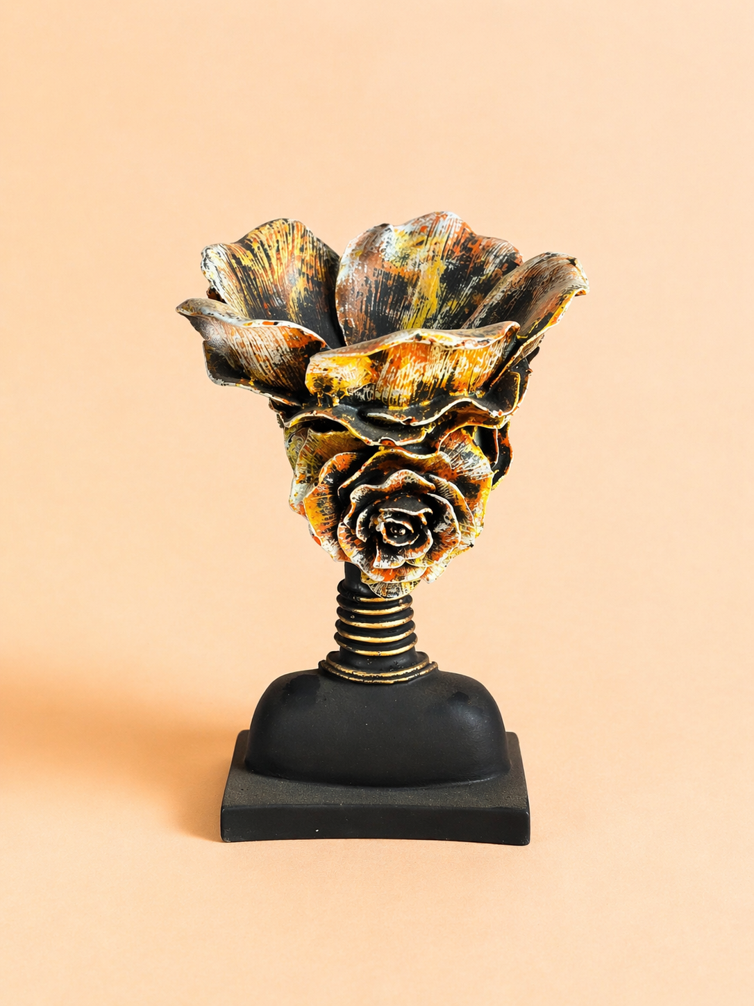 Handcrafted African lady head sculpture decor with crown, showcasing elegance and artistic expression.