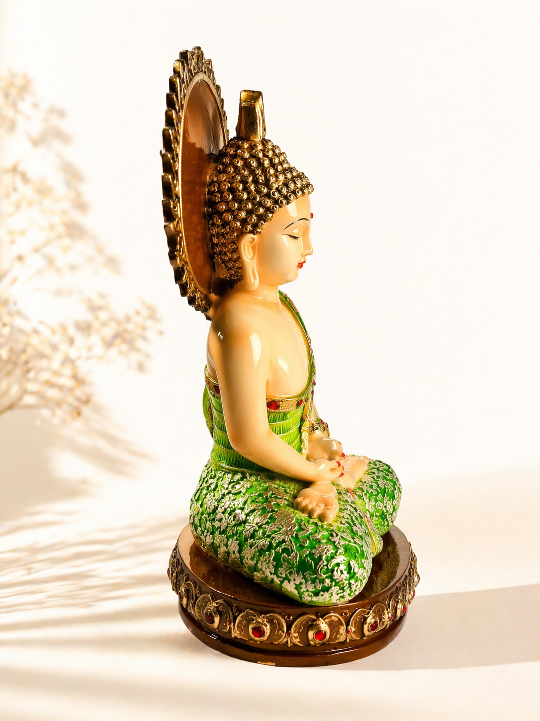 Handcrafted Green Buddha Idol with Halo 3