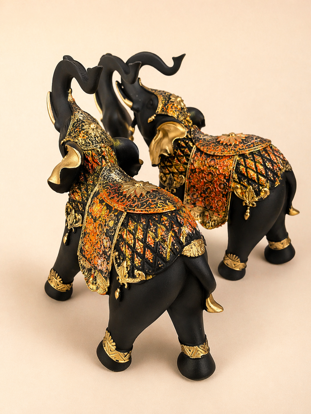 Black And Gold Elephant Statue Set